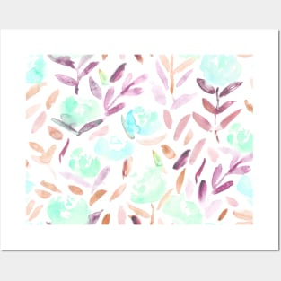 Mint peonies - watercolor flowers Posters and Art